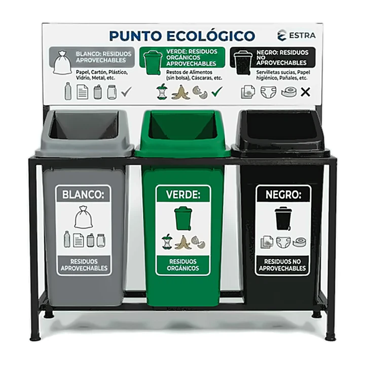 Punto ecológico canecas plásticas 3 puestos de 35 L