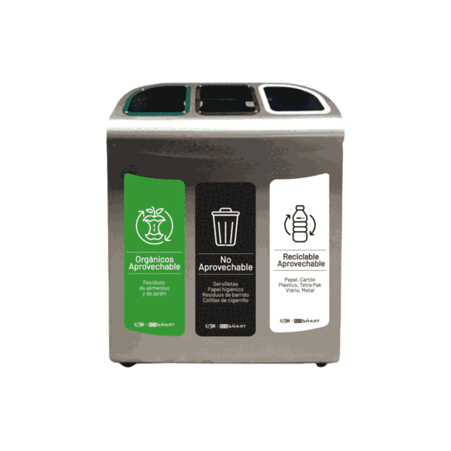Punto Ecológico Floor M 3 Compartimentos 110L Acero Inox-Cold Rolled