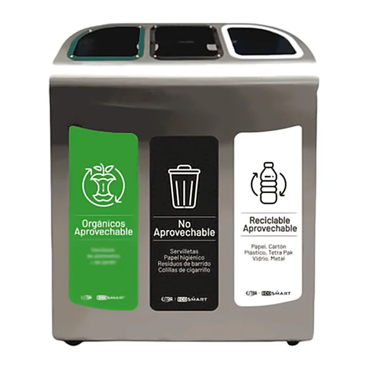 Punto Ecológico Floor M 3 Compartimentos 110L Acero Inox-Cold Rolled