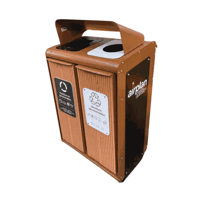 Punto Ecológico Route S 2 Canecas 106L Cold Rolled-Madera Plastica