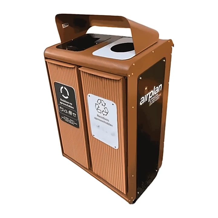 Punto Ecológico Route S 2 Canecas 106L Cold Rolled-Madera Plastica